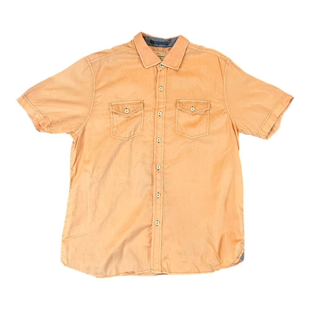 Tommy Bahama Jeans Shirt Mens XL Orange Short Sleeve Tencel Cotton Button Down